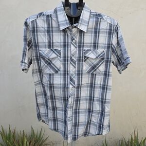 7 Diamonds Plaid White & Blue Relaxed Fit Casual Shirt